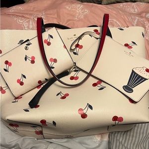Kate Spade Cherry Tote purse, wallet, and coin purse set.  Selling for a friend!